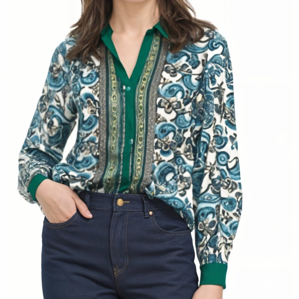 The Limited Women’s Paisley Print Long Sleeve Button-Up Collared Blouse Small